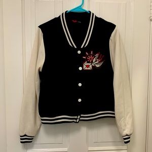 HELL BUNNY VARSITY JACKET & PANTS  SET BLACK WHITE